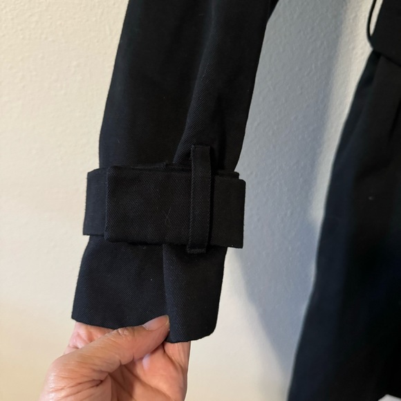 Vintage Sandro Malena Trench Coat Black Belted Twill Cotton Flap Lapel-36 - Picture 6 of 15